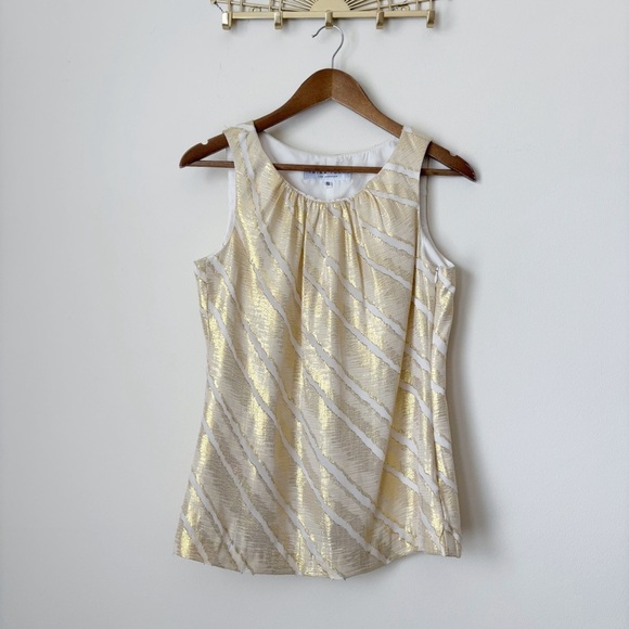 Trina Turk Gold Striped Silk Tank Top Small Metallic - Picture 1 of 7